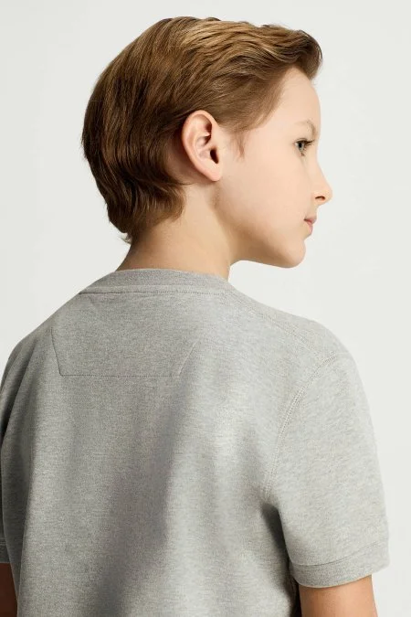 Bisiklet Yaka Rahat Resim Saf Pamuk Açık Gri Çocuk T-Shirt