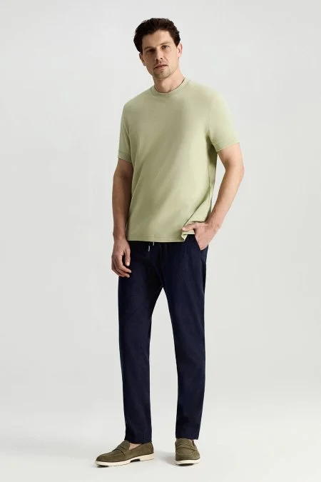 Bisiklet Yaka Rahat Resim Saf Pamuk Açık Yeşil T-Shirt