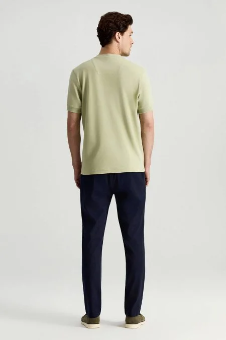 Bisiklet Yaka Rahat Resim Saf Pamuk Açık Yeşil T-Shirt