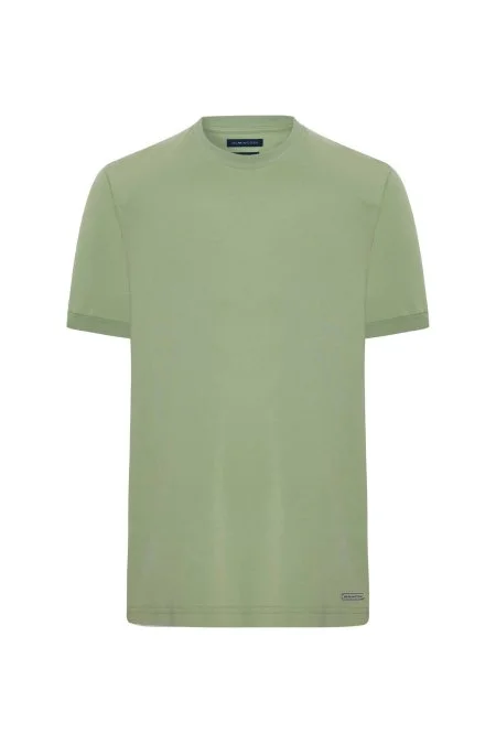Bisiklet Yaka Rahat Resim Saf Pamuk Açık Yeşil T-Shirt