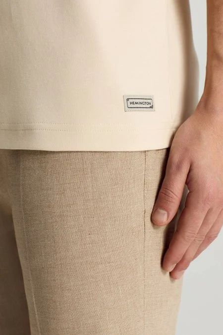 Bisiklet Yaka Rahat Resim Saf Pamuk Krem T-Shirt