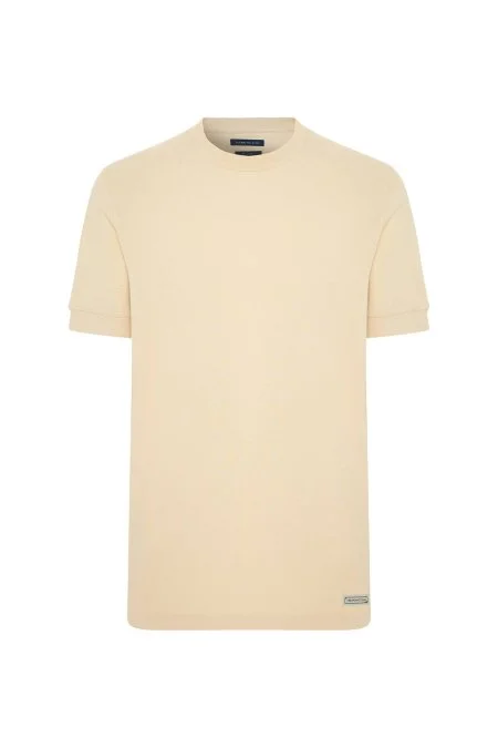 Bisiklet Yaka Rahat Resim Saf Pamuk Krem T-Shirt