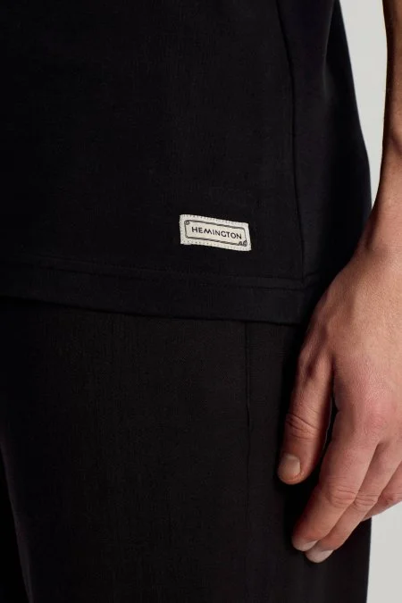 Bisiklet Yaka Rahat Resim Saf Pamuk Siyah T-Shirt