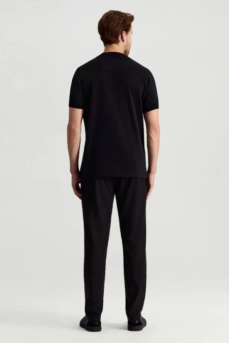 Bisiklet Yaka Rahat Resim Saf Pamuk Siyah T-Shirt