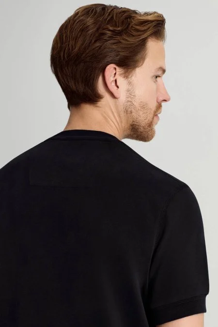 Bisiklet Yaka Rahat Resim Saf Pamuk Siyah T-Shirt