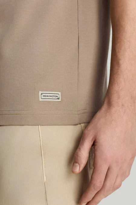 Bisiklet Yaka Rahat Resim Saf Pamuk Vizon Rengi T-Shirt