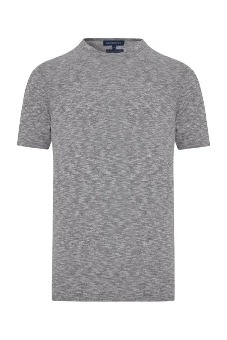 Bisiklet Yaka Saf Pamuk Açık Gri Triko T-Shirt