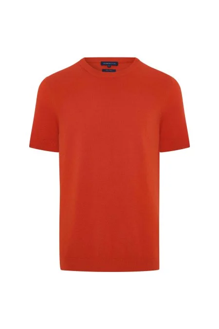 Bisiklet Yaka Saf Pamuk Kırmızı Triko T-Shirt