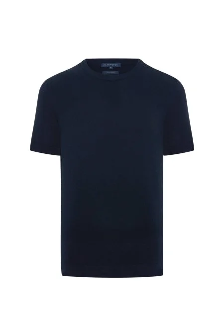 Bisiklet Yaka Saf Pamuk Lacivert Triko T-Shirt