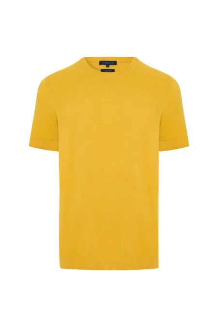 Bisiklet Yaka Saf Pamuk Sarı Triko T-Shirt