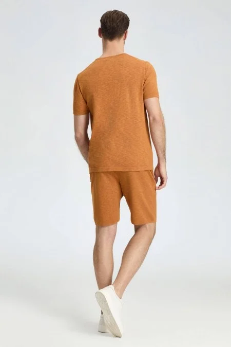 Bisiklet Yaka Saf Pamuk Turuncu Triko T-Shirt