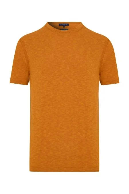 Bisiklet Yaka Saf Pamuk Turuncu Triko T-Shirt