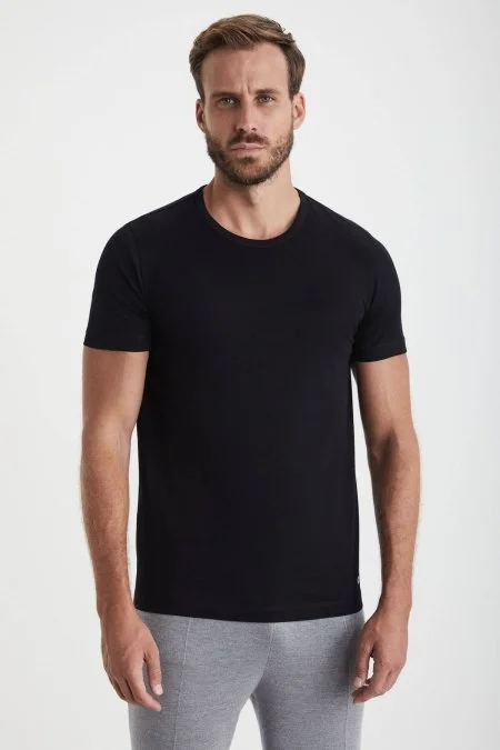 Bisiklet Yaka Siyah Basic T-Shirt