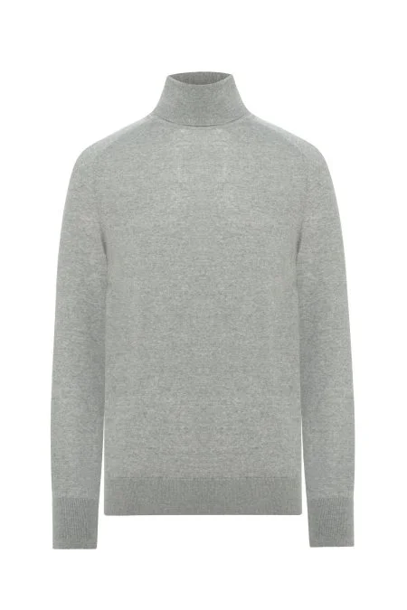 Açık Gri Boğazlı Slim Fit Merino Yün Triko