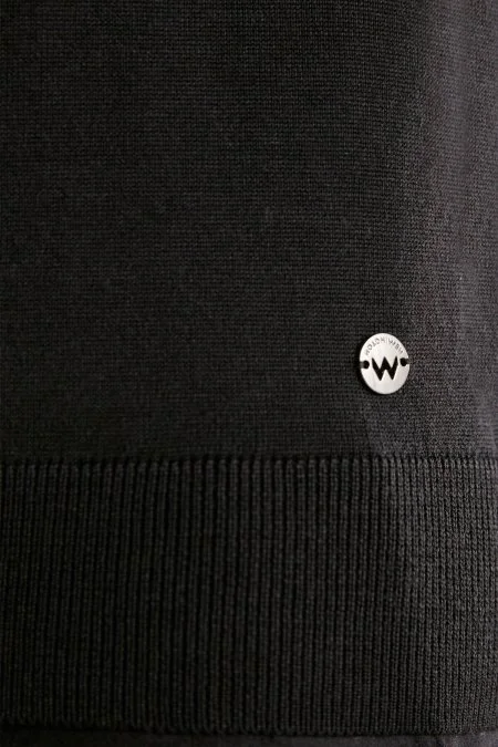 Boğazlı Slim Fit Merino Yün Siyah Triko