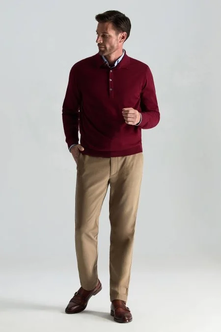 Extrafine Merino Polo Yaka Bordo Triko