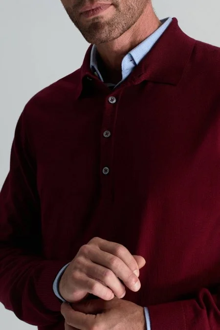 Extrafine Merino Polo Yaka Bordo Triko