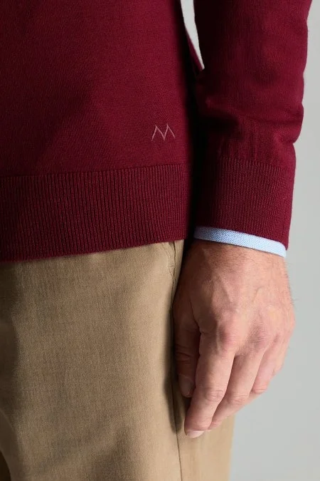 Extrafine Merino Polo Yaka Bordo Triko