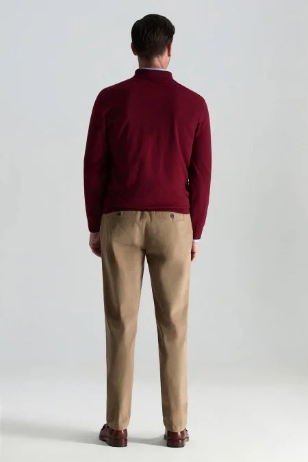 Extrafine Merino Polo Yaka Bordo Triko