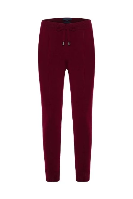 Bordo Merino Yün Activewear Triko Pantolon