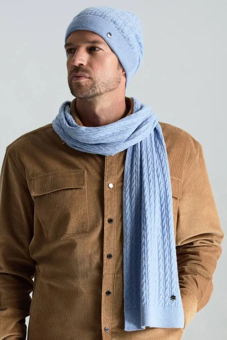 Lambswool Yün Buz Mavisi Atkı