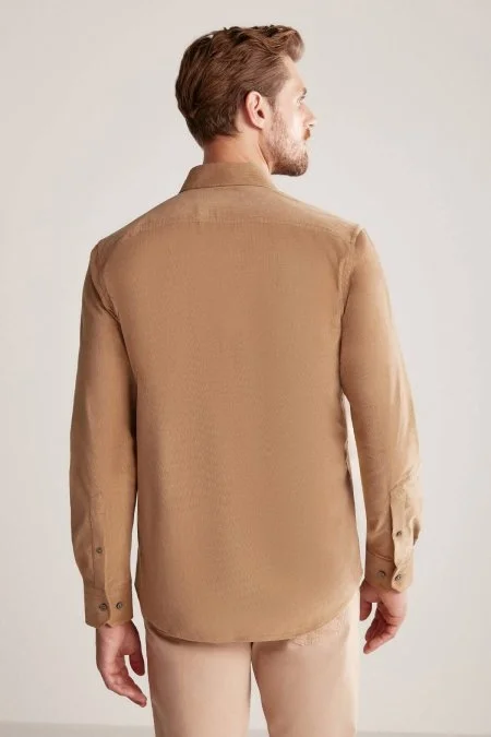 Camel İnce Fitilli Kadife Gömlek