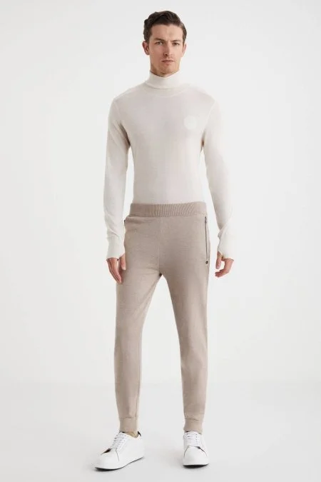 Camel Merino Yün Activewear Şerit Detaylı Triko Pantolon