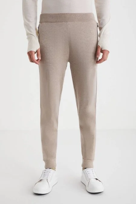 Camel Merino Yün Activewear Şerit Detaylı Triko Pantolon