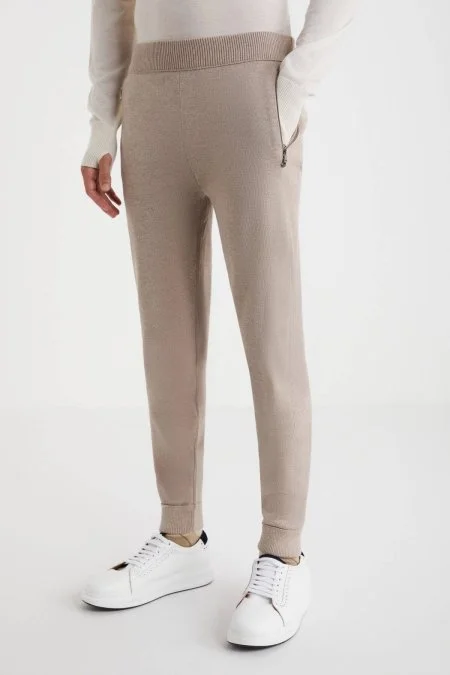 Camel Merino Yün Activewear Şerit Detaylı Triko Pantolon