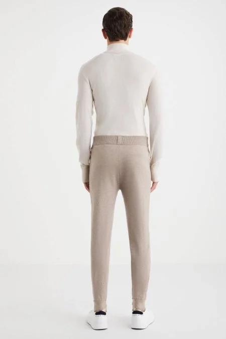 Camel Merino Yün Activewear Şerit Detaylı Triko Pantolon