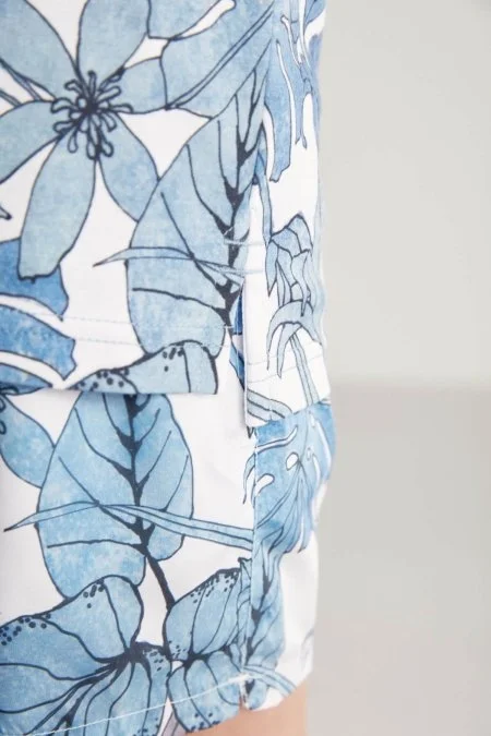 Çiçek Desen Mavi Polo Yaka Çocuk T-Shirt