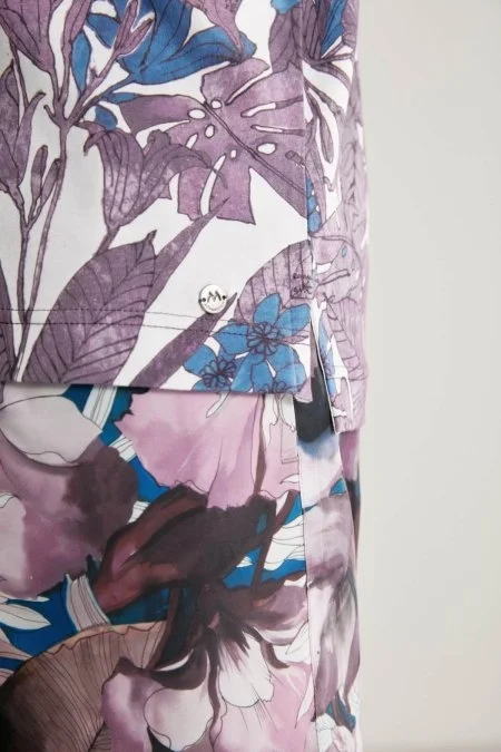 Çiçek Desen Mor Polo Yaka T-Shirt