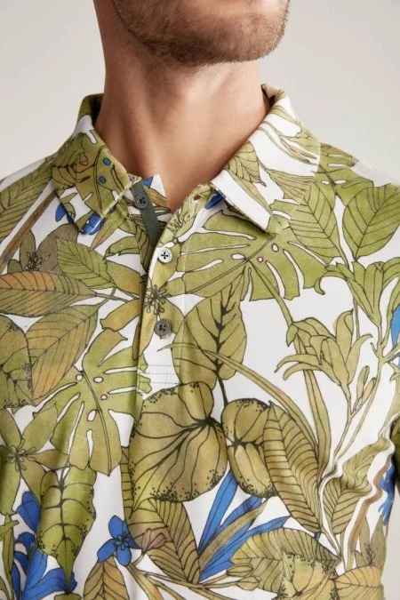 Çiçek Desen Yeşil Polo Yaka T-Shirt