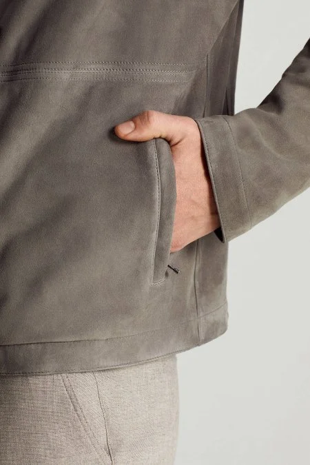 Çift Taraflı Giyilebilir Gerçek Deri Açık Gri Spor Ceket