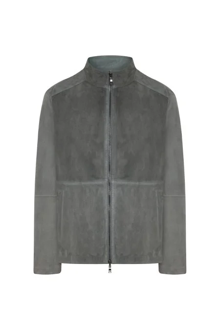 Çift Taraflı Giyilebilir Gerçek Deri Açık Gri Spor Ceket