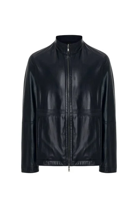 Çift Taraflı Giyilebilir Gerçek Deri Lacivert Spor Ceket