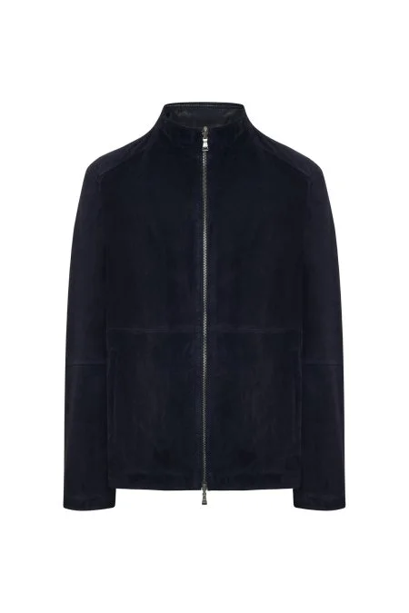 Çift Taraflı Giyilebilir Gerçek Deri Lacivert Spor Ceket