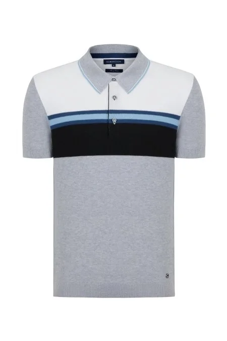 Çizgi Desen Açık Gri Triko Polo