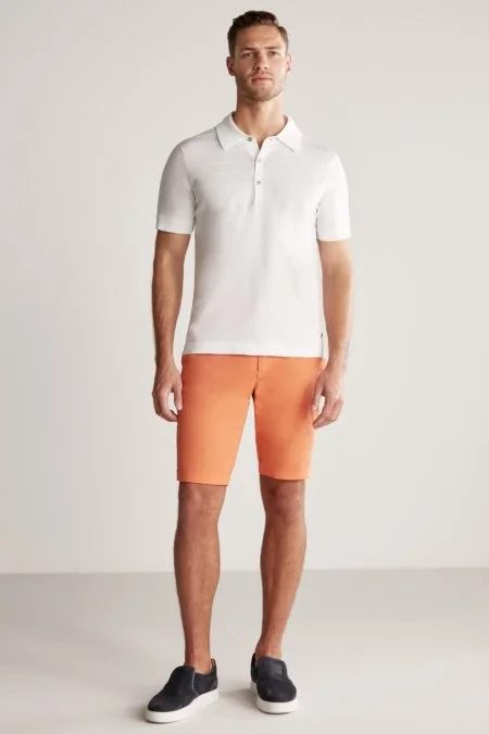 Çizgi Desen Beyaz Merserize Pamuk Triko Polo