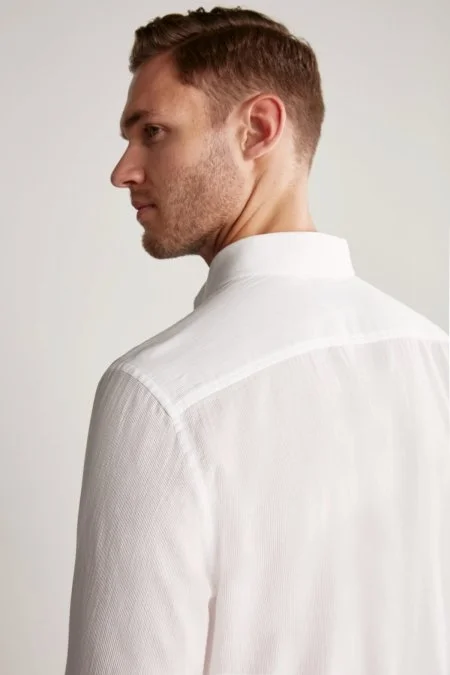 Çizgi Desenli Beyaz Saf Pamuk Gömlek