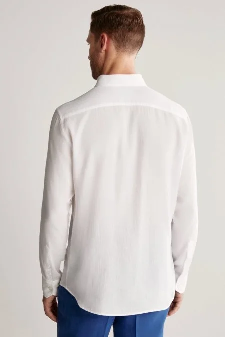 Çizgi Desenli Beyaz Saf Pamuk Gömlek