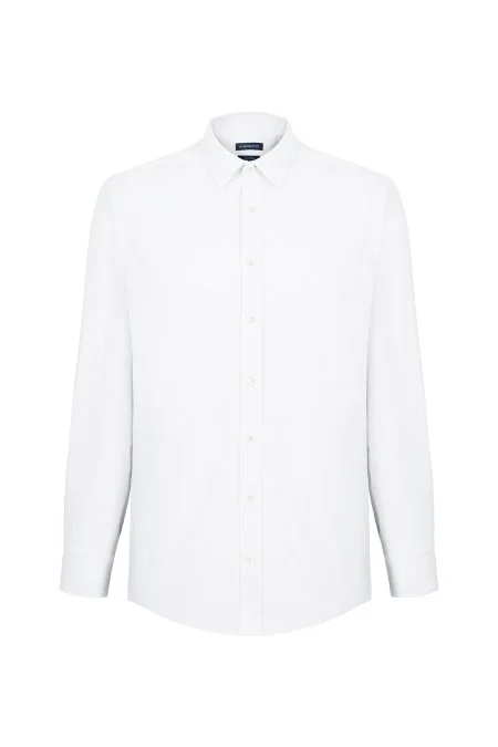 Çizgi Desenli Beyaz Saf Pamuk Gömlek