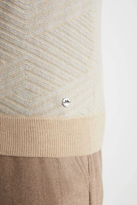 Çizgi Desen Camel Lambswool Yün Triko Süveter