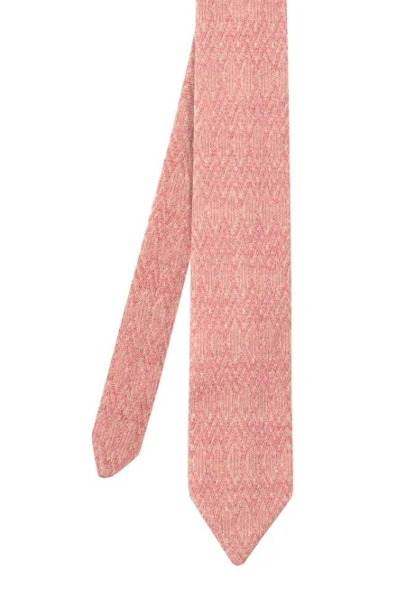Çizgi Desenli İpek Karışım Camel-Pembe Örgü Kravat
