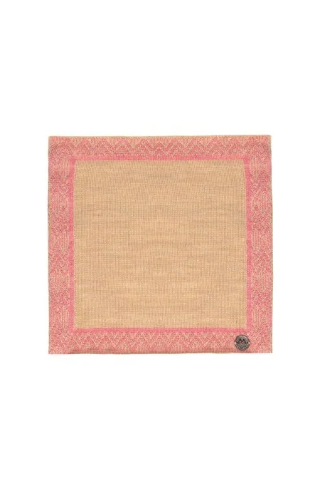 Çizgi Desenli İpek Karışım Camel-Pembe Örgü Mendil