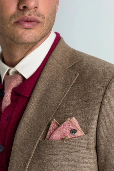 Çizgi Desenli İpek Karışım Camel-Pembe Örgü Mendil