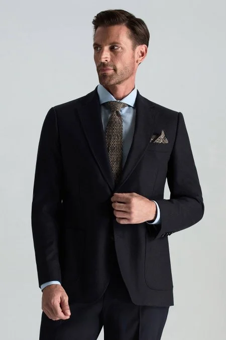 Çizgi Desenli İpek Karışım Lacivert-Bej Örgü Kravat