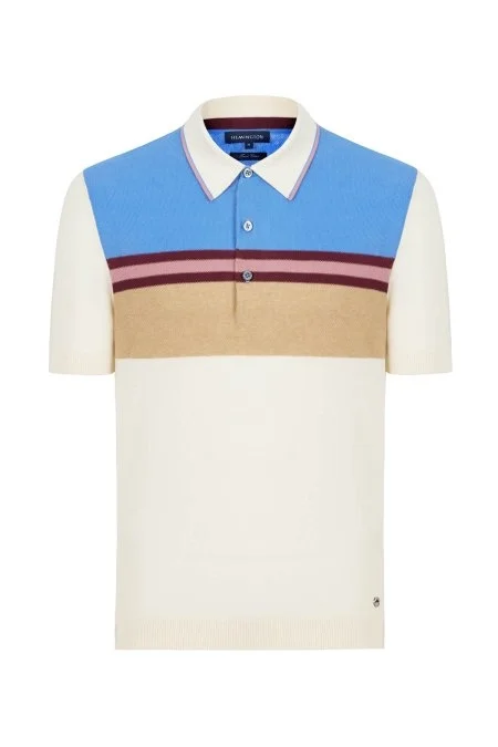 Çizgi Desen Krem Rengi Triko Polo