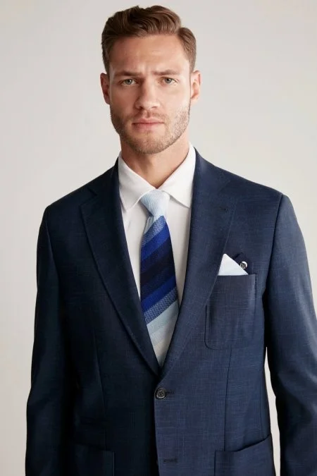 Çizgi Desen Lacivert Beyaz Örgü Kravat