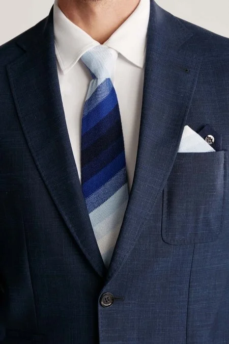 Çizgi Desen Lacivert Beyaz Örgü Kravat